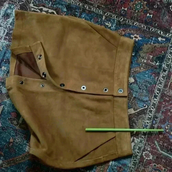 Frame Goat Leather Suede Mini Skirt Camel Snap sz 28 caramel O style LWLT0246 - Picture 10 of 10